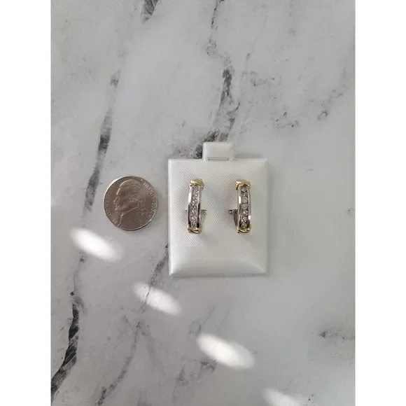Channel Set Round Diamond Latchback Earrings .70cttw 14k Two-Toned Gold